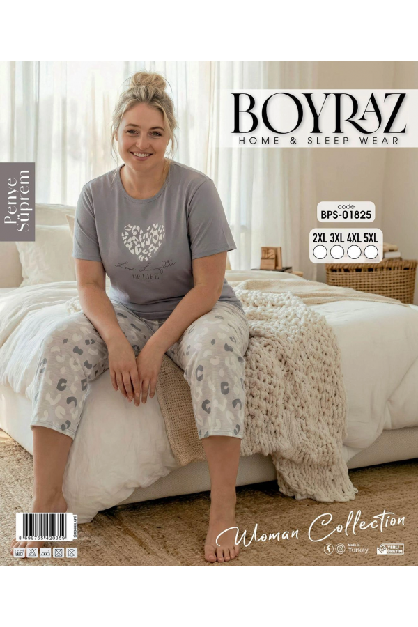 Boyraz BPS-01825  Kadın Battal Kısa Kol Kapri Takım