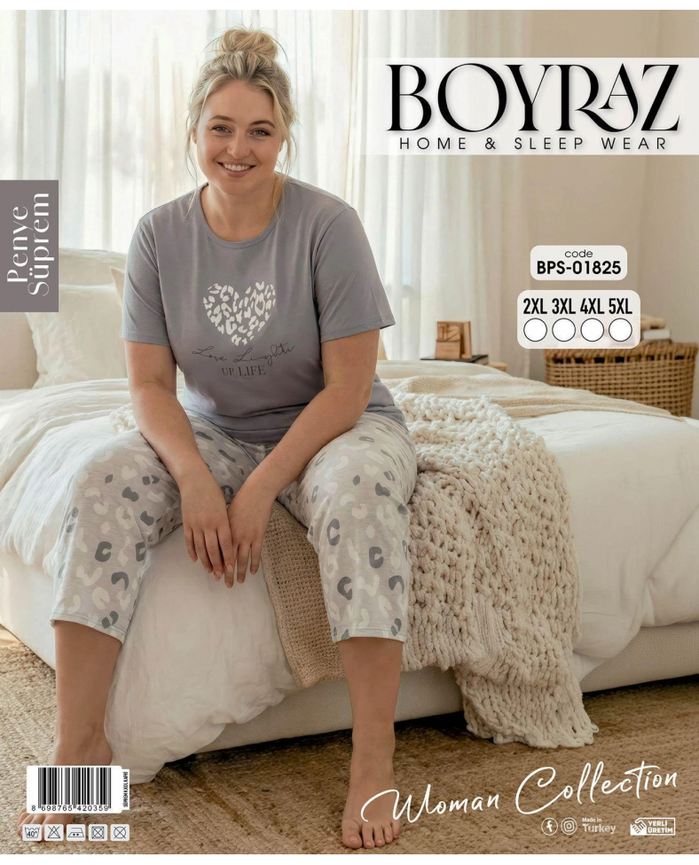 Boyraz BPS-01825  Kadın Battal Kısa Kol Kapri Takım