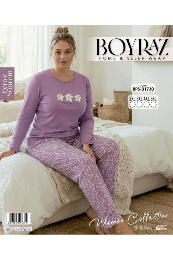 Boyraz BPS-01730  Kadın Battal  Uzun Kollu Pijama Takımı