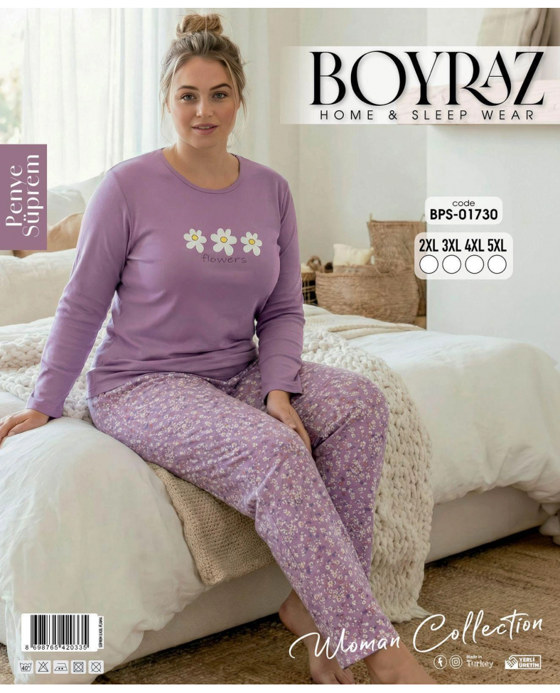Boyraz BPS-01730  Kadın Battal  Uzun Kollu Pijama Takımı