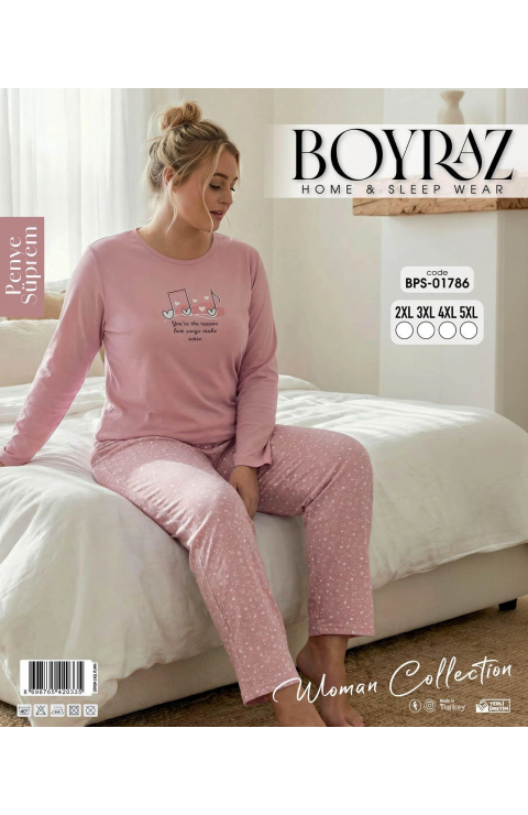 Boyraz BPS-01786 Kadın Battal  Uzun Kollu Pijama Takımı