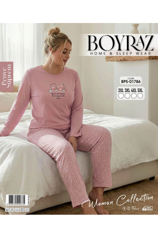 Boyraz BPS-01786 Kadın Battal  Uzun Kollu Pijama Takımı