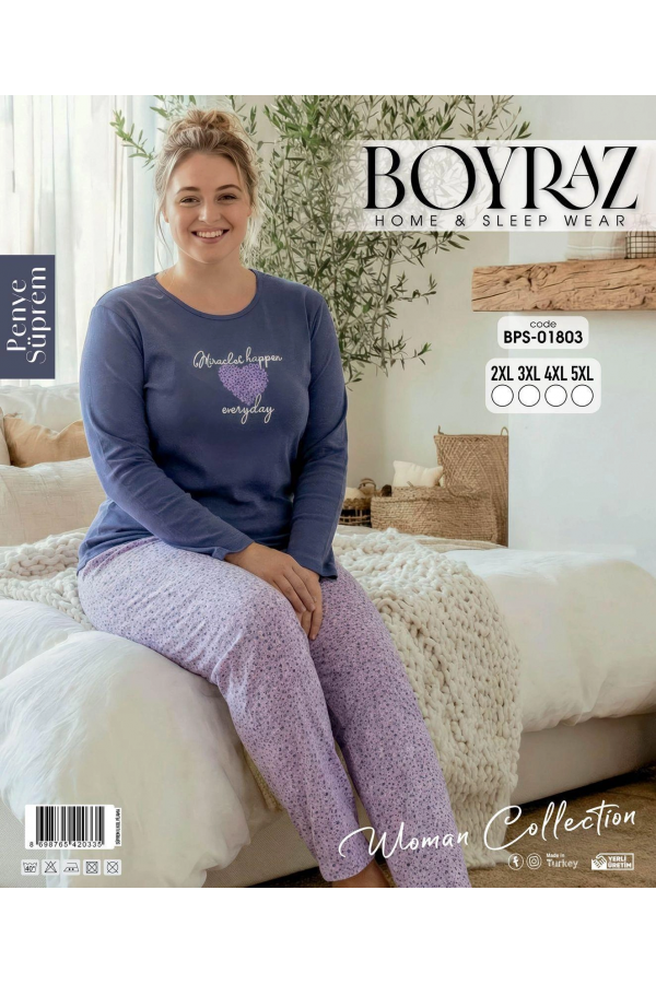 Boyraz BPS-01803  Kadın Battal  Uzun Kollu Pijama Takımı