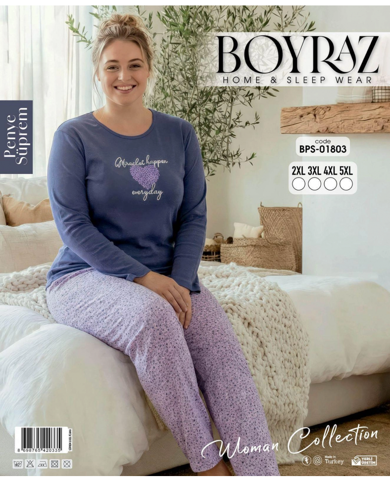 Boyraz BPS-01803  Kadın Battal  Uzun Kollu Pijama Takımı
