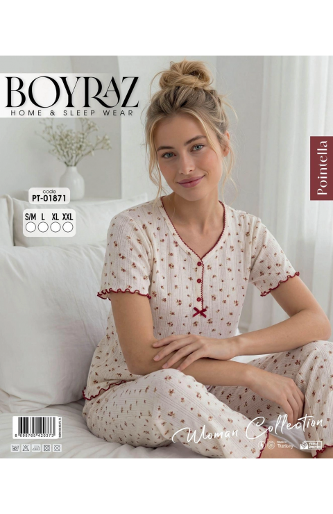 Boyraz PT-01871 Kadın Pointella Kısa Kol Pijama Takımı