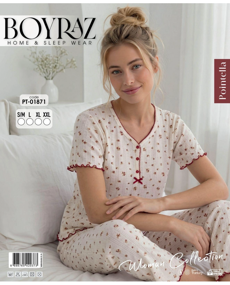 Boyraz PT-01871 Kadın Pointella Kısa Kol Pijama Takımı