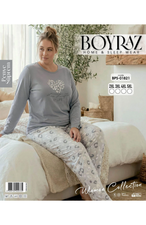 Boyraz BPS-01821 Kadın Battal  Uzun Kollu Pijama Takımı