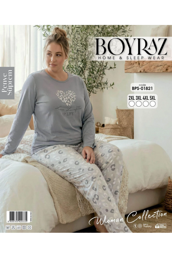 Boyraz BPS-01821 Kadın Battal  Uzun Kollu Pijama Takımı