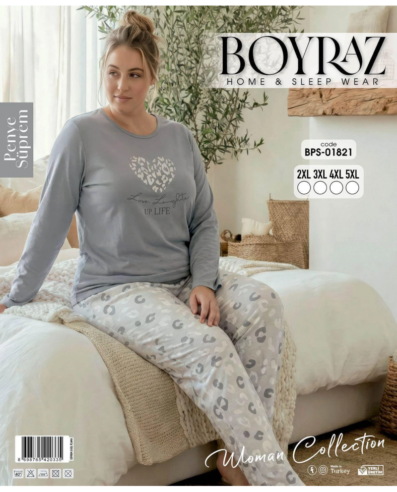 Boyraz BPS-01821 Kadın Battal  Uzun Kollu Pijama Takımı