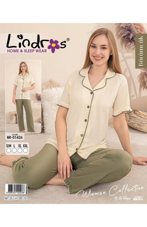 Lindros BR-01426 Kadın Kısa Kollu Bürümcük Pijama Takımı