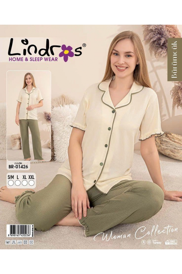 Lindros BR-01426 Kadın Kısa Kollu Bürümcük Pijama Takımı