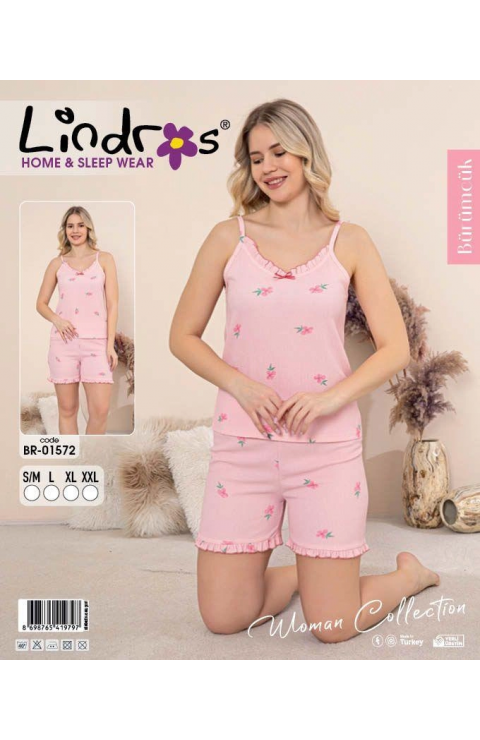 Lindros BR-01572 Kadın İp Askılı Bürümcük Şortlu Takım