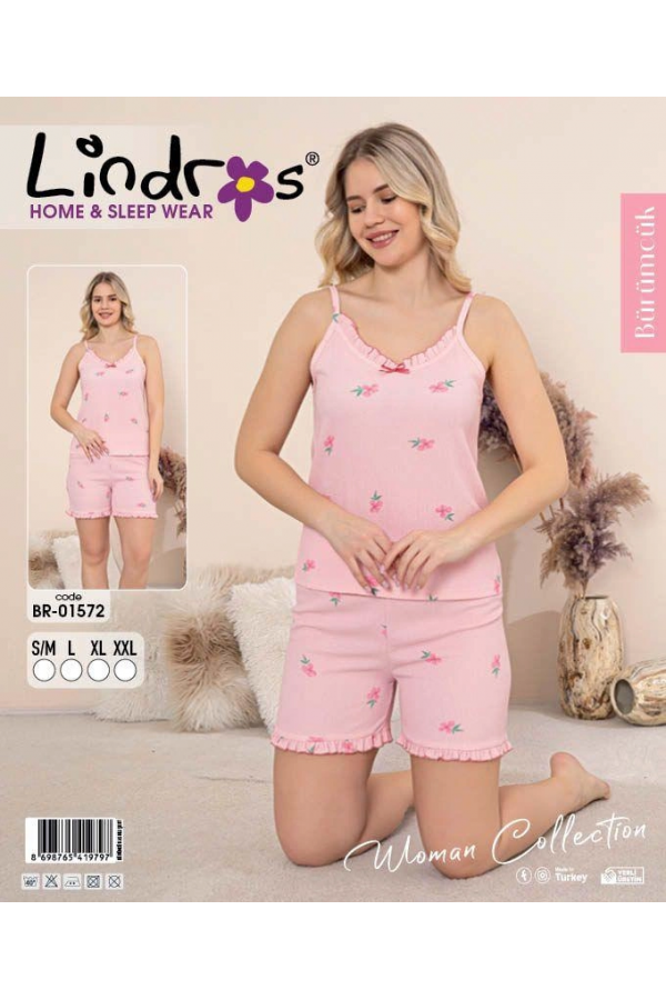 Lindros BR-01572 Kadın İp Askılı Bürümcük Şortlu Takım