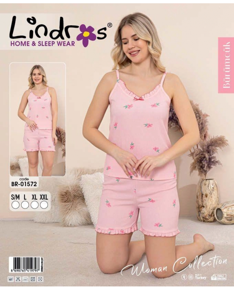Lindros BR-01572 Kadın İp Askılı Bürümcük Şortlu Takım