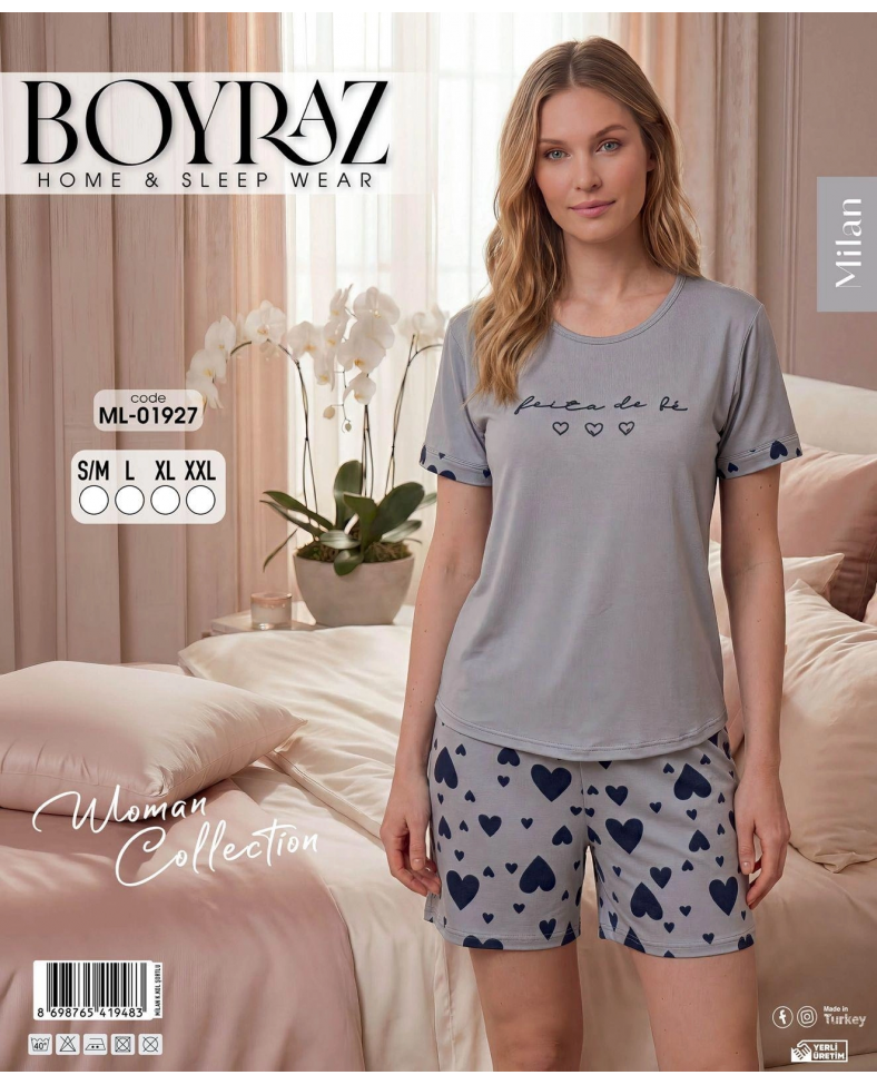 Boyraz ML-01927 Kadın Milan Kısa Kol Şortlu Takım