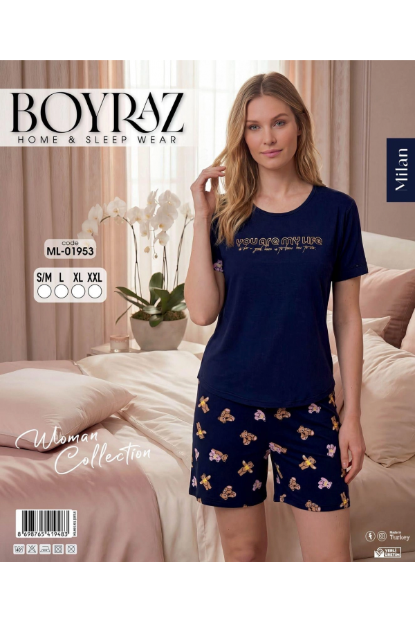 Boyraz ML-01953  Kadın Milan Kısa Kol Şortlu Takım