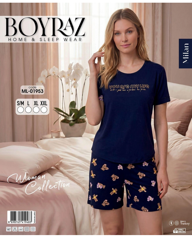 Boyraz ML-01953  Kadın Milan Kısa Kol Şortlu Takım