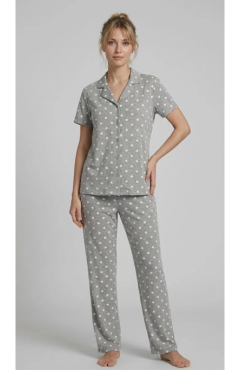 Les Boutons LB1001 Kadın Düğmeli Kısa Kol Pijama Takımı