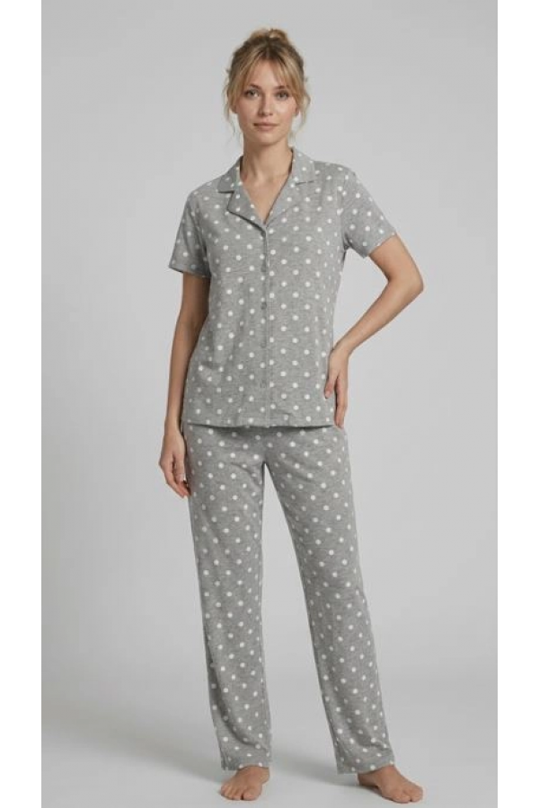 Les Boutons LB1001 Kadın Düğmeli Kısa Kol Pijama Takımı