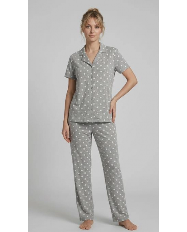 Les Boutons LB1001 Kadın Düğmeli Kısa Kol Pijama Takımı