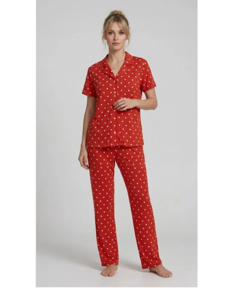 Les Boutons LB 1004 Kadın Düğmeli Kısa Kol Pijama Takımı