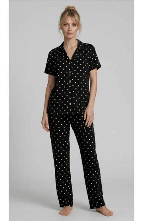 Les Boutons LB 1002 Kadın Düğmeli Kısa Kol Pijama Takımı