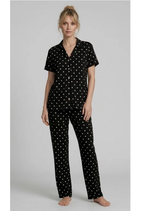 Les Boutons LB 1002 Kadın Düğmeli Kısa Kol Pijama Takımı