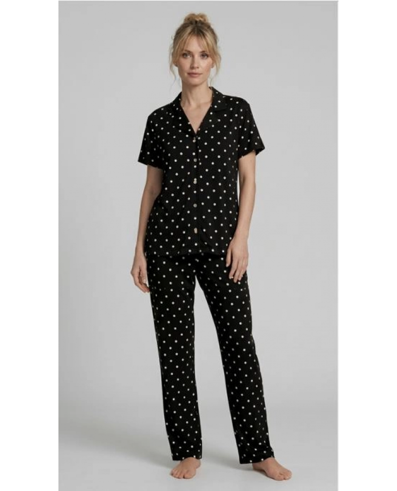 Les Boutons LB 1002 Kadın Düğmeli Kısa Kol Pijama Takımı