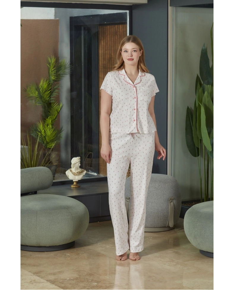 Aqua 26520 Kadın Düğmeli Kısa Kol Pijama Takımı