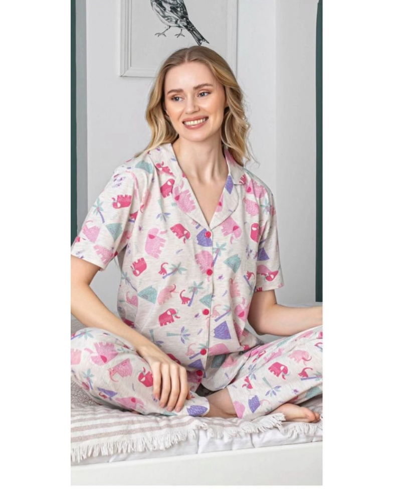 Alissa 6258 Kadın Fil Desenli Patlı Pijama Takımı