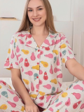 Alissa 6274 Kadın Armut Desenli Patlı Pijama Takımı