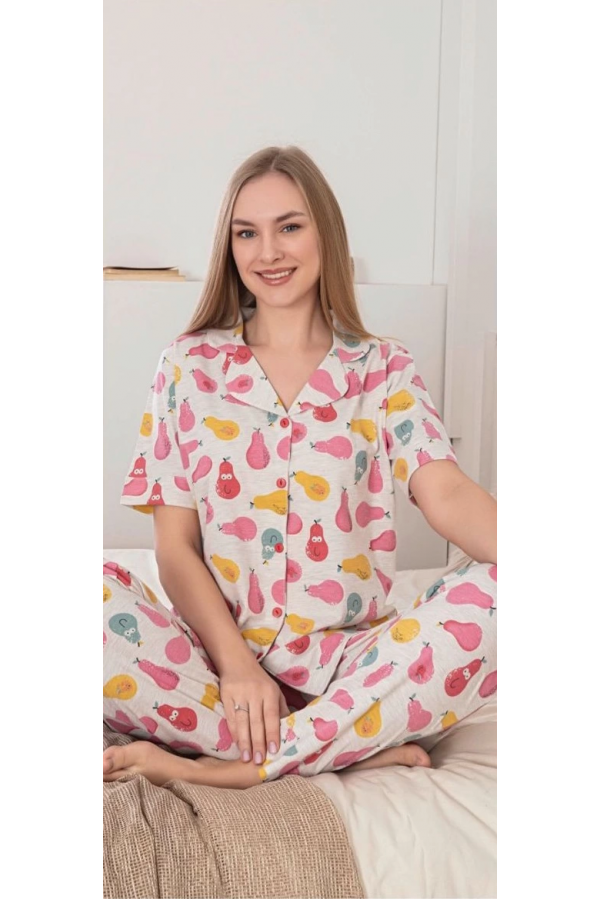 Alissa 6274 Kadın Armut Desenli Patlı Pijama Takımı