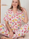 Alissa 6274 Kadın Armut Desenli Patlı Pijama Takımı