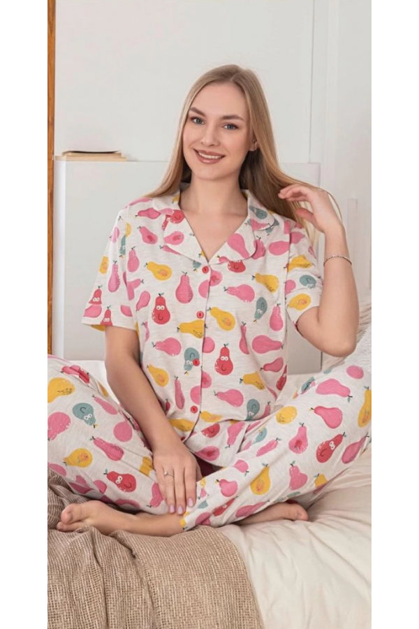 Alissa 6274 Kadın Armut Desenli Patlı Pijama Takımı