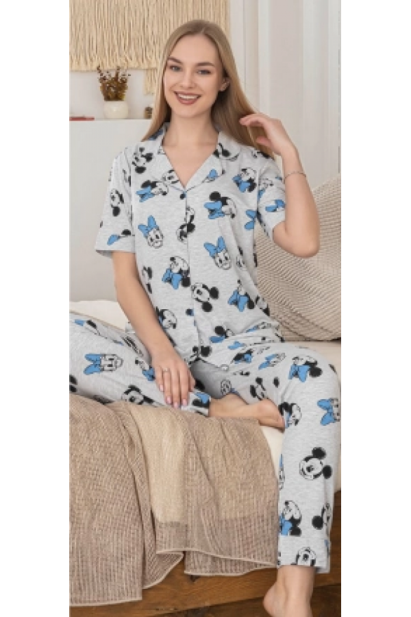 Alissa 6283 Kadın Mickey Mouselu Patlı Pijama Takımı
