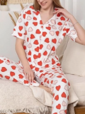 Alissa 6295 Kadın Kalp Desenli Patlı Pijama Takımı