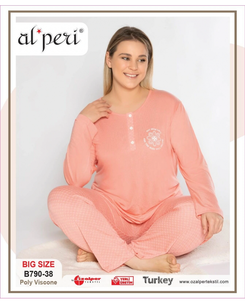 Alperi B790-38 Battal Kadın Uzun Kol Pijama Takımı