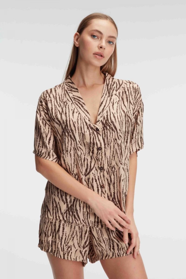 Anıl 9898 Kadın Kısa Kol Viskon Kumaş Desenli Pijama Takımı