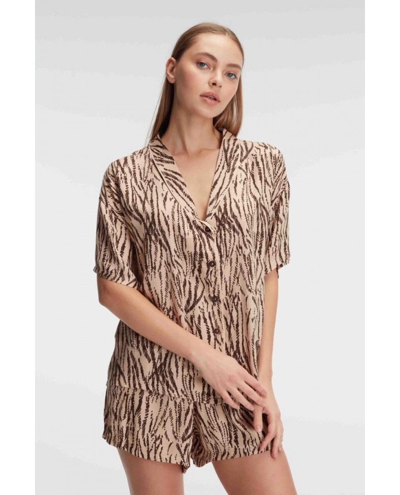 Anıl 9898 Kadın Kısa Kol Viskon Kumaş Desenli Pijama Takımı