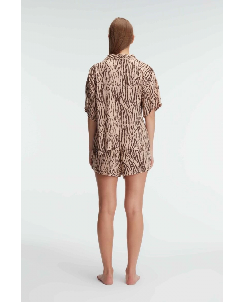 Anıl 9898 Kadın Kısa Kol Viskon Kumaş Desenli Pijama Takımı