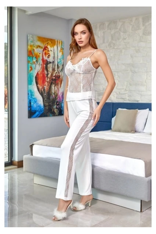Aqua 24584 Dantel Detay Sabahlıklı 3'lü Pijama Takımı