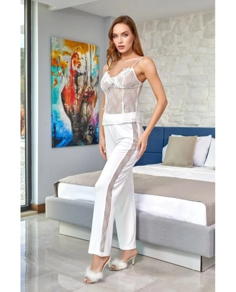 Aqua 24584 Dantel Detay Sabahlıklı 3'lü Pijama Takımı