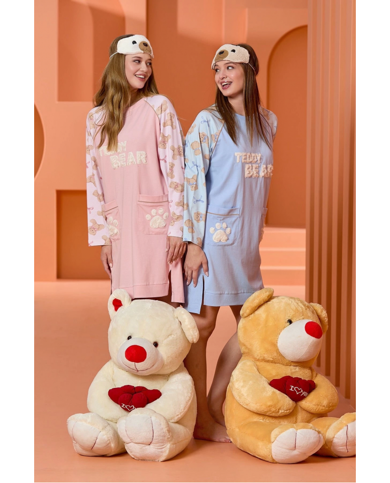 Aqua 25024 Uzun Kol Baskı Detaylı Gecelik