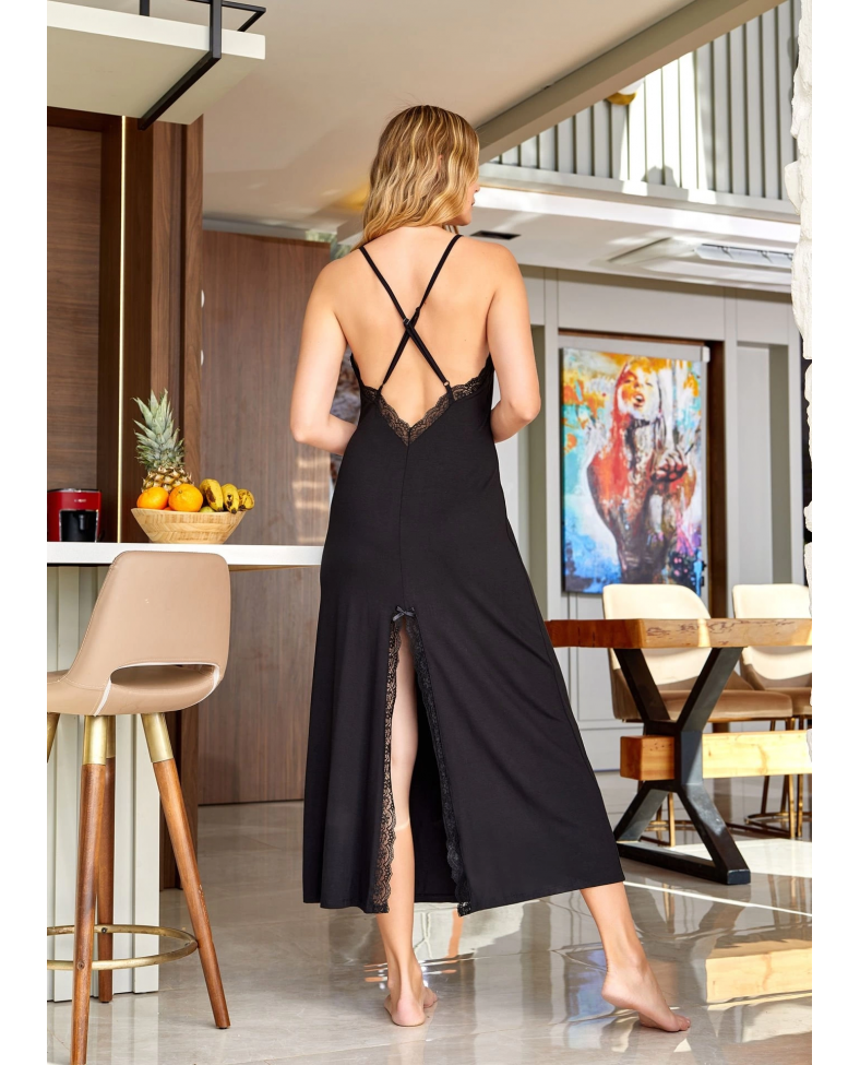 Aqua 25164 Dantelli Yırtmaç Detay Gecelik