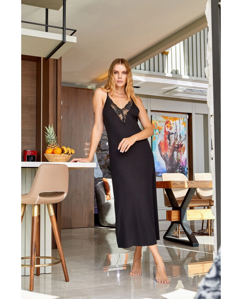 Aqua 25164 Dantelli Yırtmaç Detay Gecelik