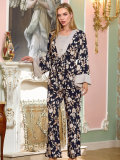 Aqua 25197 Saten Desenli Sabahlıklı 3'lü Pijama Takımı