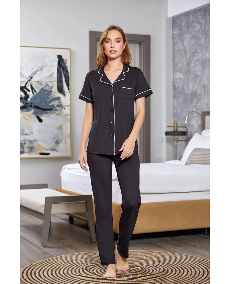 Aqua 25526-K Kadın Kısa Kol Önü Düğmeli Pijama Takım