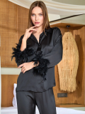 Aqua 25583 Gömlek Yaka Otrişli Saten Pijama Takımı