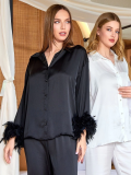 Aqua 25583 Gömlek Yaka Otrişli Saten Pijama Takımı