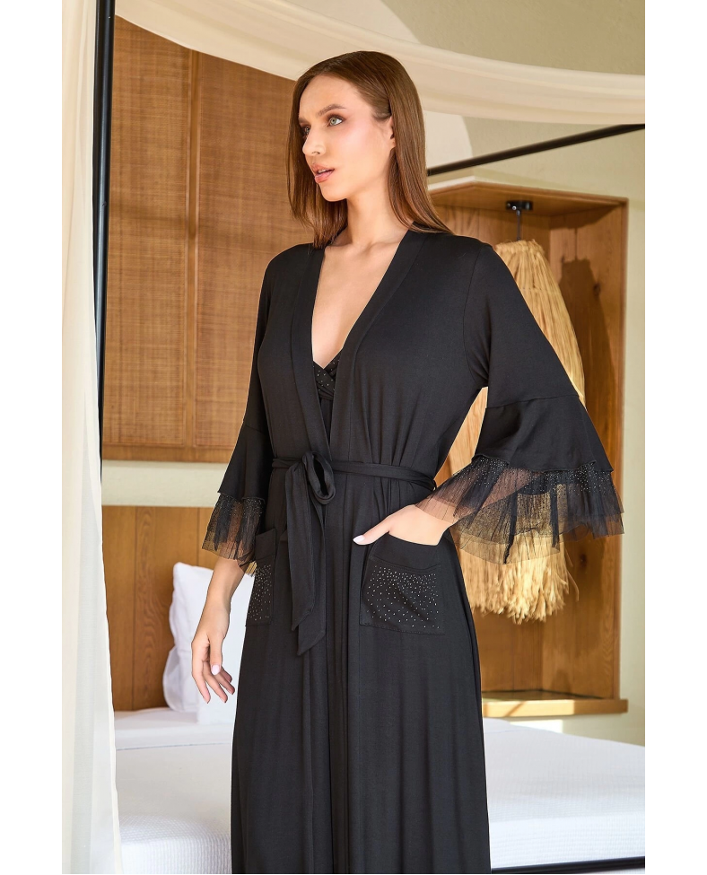 Aqua 25589 Kadın Uzun Şifon Detay Sabahlık